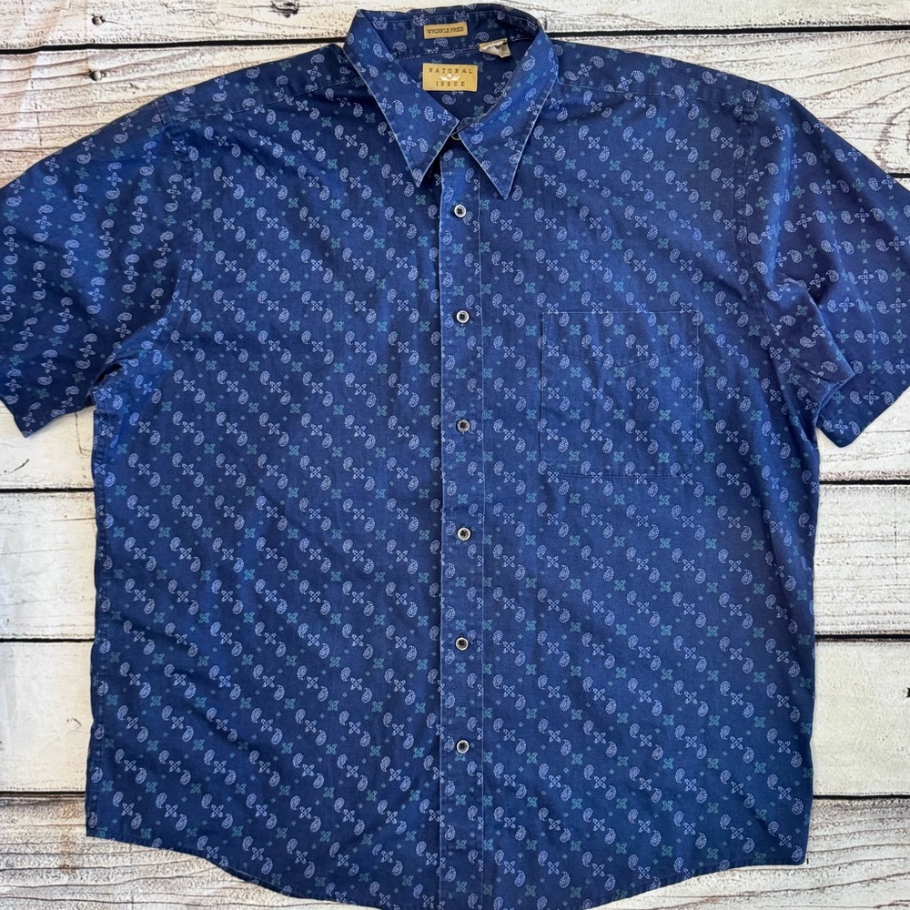 Natural Issue Blue Paisley Print Button‎ Up Shirt XL